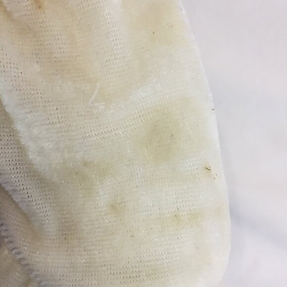 1980s White Cream Teddy Bear With Velour Dress Flower Buttons Lace & Hair Bow - Picture 9 of 11